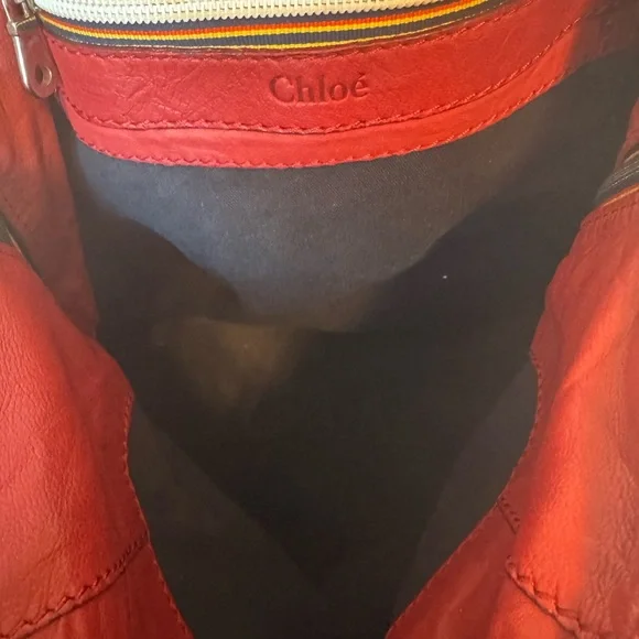 Chloe Patsy Leather Studded Logo Red Tote COA - Picture 8 of 16